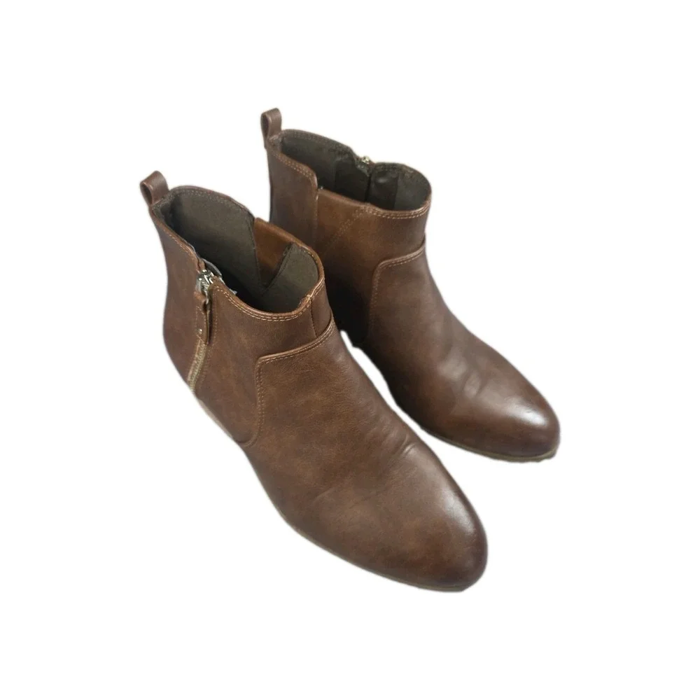 Dr Scholls Lawless Copper Brown Western Ankle Booties Side Zip Women Size 10M